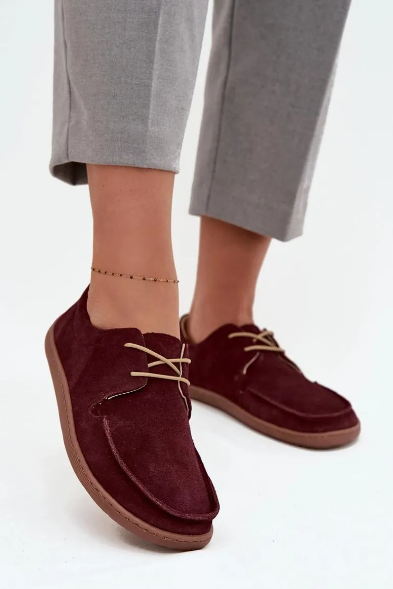 Półbuty Damskie Typu Barefoot Z Naturalnego Zamszu Zazoo 327 Bordowe