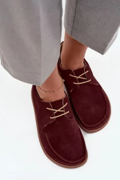 Półbuty Damskie Typu Barefoot Z Naturalnego Zamszu Zazoo 327 Bordowe