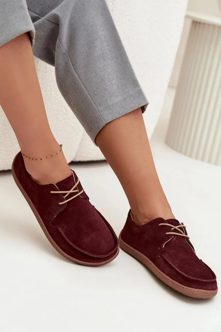 Półbuty Damskie Typu Barefoot Z Naturalnego Zamszu Zazoo 327 Bordowe