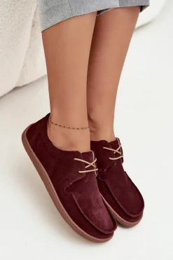 Półbuty Damskie Typu Barefoot Z Naturalnego Zamszu Zazoo 327 Bordowe