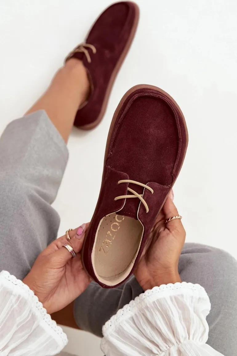 Półbuty Damskie Typu Barefoot Z Naturalnego Zamszu Zazoo 327 Bordowe