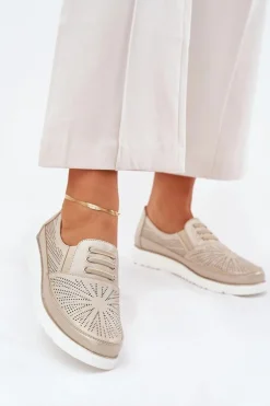 Półbuty Damskie Wsuwane Ażurowe Złote Azethia