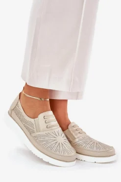 Półbuty Damskie Wsuwane Ażurowe Złote Azethia