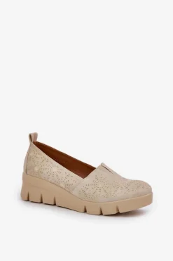 Półbuty Damskie Z Ażurowym Wzorem Na Koturnie Złote Lisvia