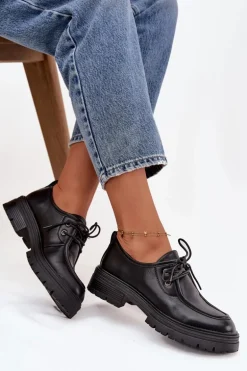 Półbuty Damskie Z Eko Skóry Czarne Adrelle