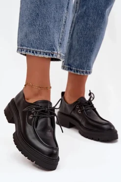 Półbuty Damskie Z Eko Skóry Czarne Adrelle