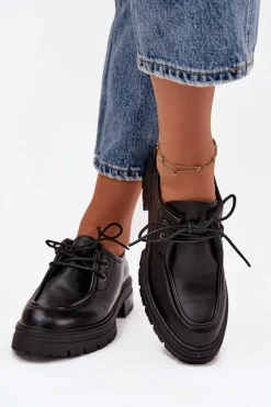 Półbuty Damskie Z Eko Skóry Czarne Adrelle