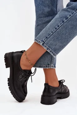 Półbuty Damskie Z Eko Skóry Czarne Adrelle