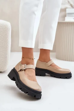 Półbuty Damskie Z Klamrą Beżowe Plikuria