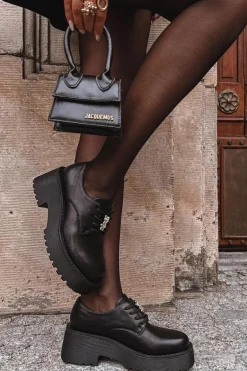 Półbuty Damskie Z Przypinką Eko Skórzane Czarne Laurea