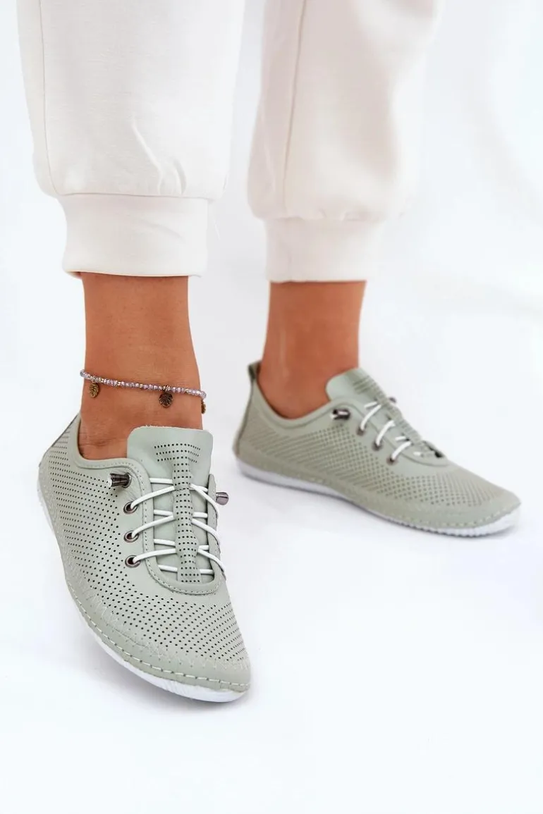 Półbuty Damskie Ze Skóry Naturalnej Artiker 54C0833 Jasnozielone