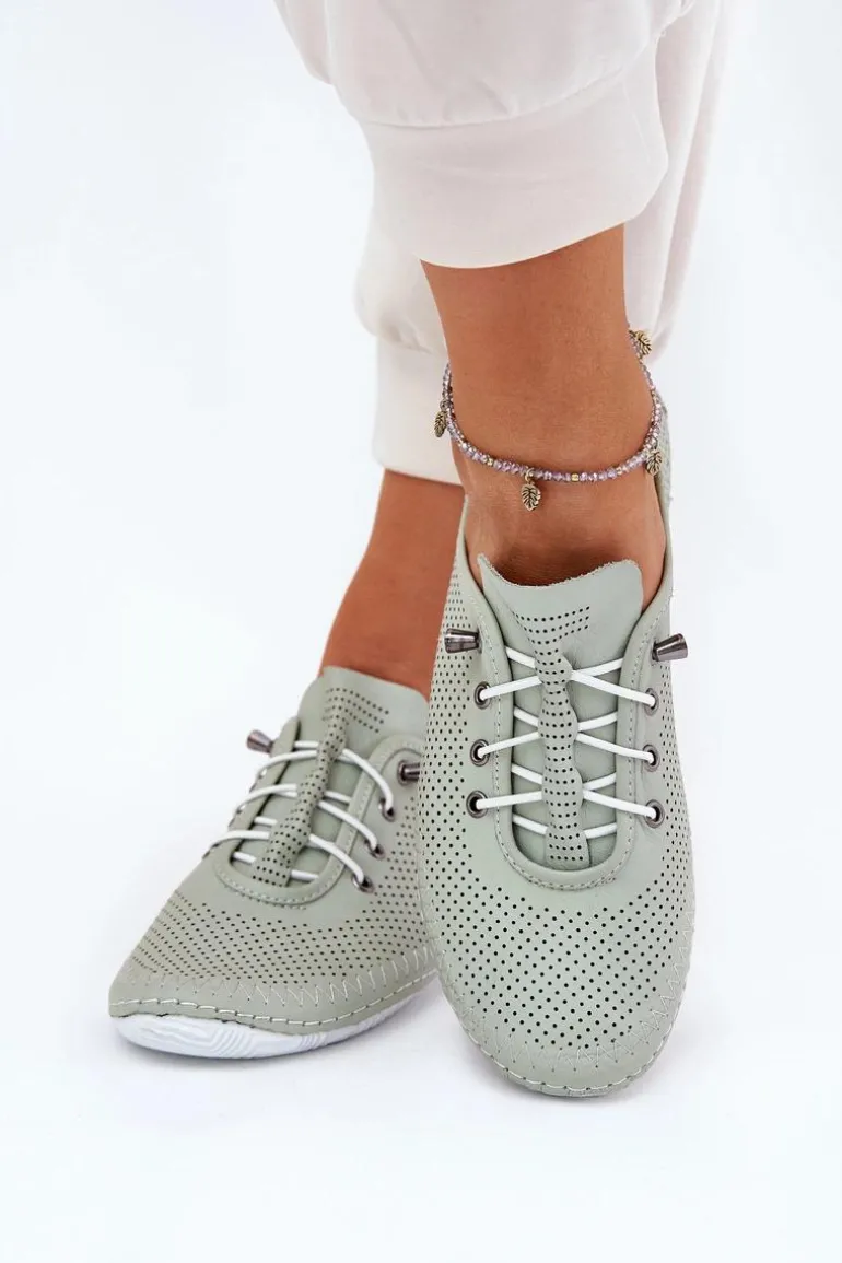 Półbuty Damskie Ze Skóry Naturalnej Artiker 54C0833 Jasnozielone