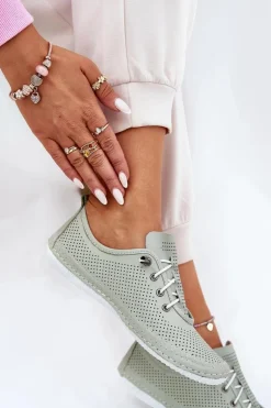 Półbuty Damskie Ze Skóry Naturalnej Artiker 54C0833 Jasnozielone