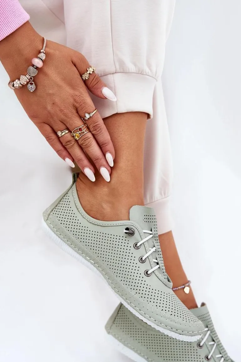 Półbuty Damskie Ze Skóry Naturalnej Artiker 54C0833 Jasnozielone