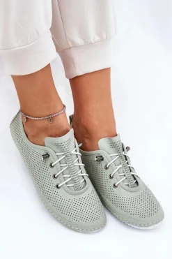 Półbuty Damskie Ze Skóry Naturalnej Artiker 54C0833 Jasnozielone