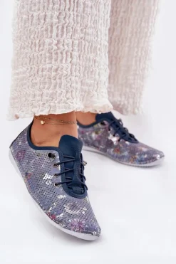 Półbuty Damskie Ze Skóry Naturalnej Wzorzyste Artiker 56C2691 Niebieskie