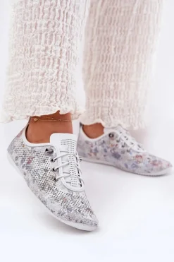 Półbuty Damskie Ze Skóry Naturalnej Wzorzyste Artiker 56C2688 Białe