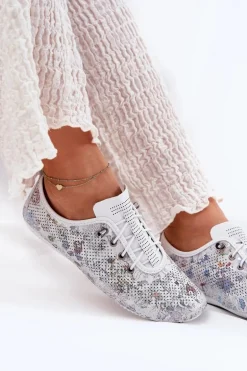 Półbuty Damskie Ze Skóry Naturalnej Wzorzyste Artiker 56C2688 Białe