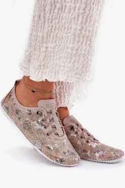 Półbuty Damskie Ze Skóry Naturalnej Wzorzyste Artiker 56C2689 Beżowe