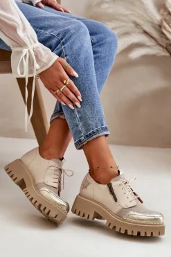 Półbuty Damskie Ze Skóry Naturalnej Beżowe Maciejka 06177-04