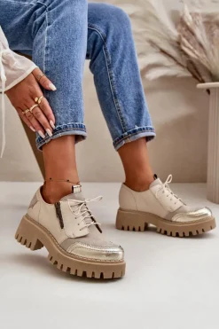 Półbuty Damskie Ze Skóry Naturalnej Beżowe Maciejka 06177-04