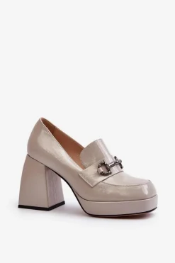 Półbuty Lakierowane Damskie Na Słupku Szare D&A MR38-906