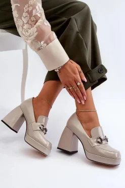 Półbuty Lakierowane Damskie Na Słupku Szare D&A MR38-906