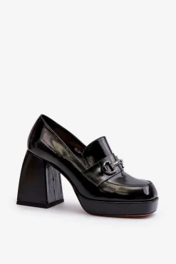 Półbuty Lakierowane Damskie Na Słupku Czarne D&A MR38-906