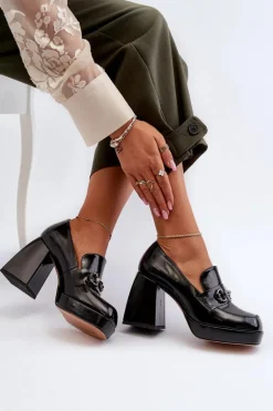 Półbuty Lakierowane Damskie Na Słupku Czarne D&A MR38-906