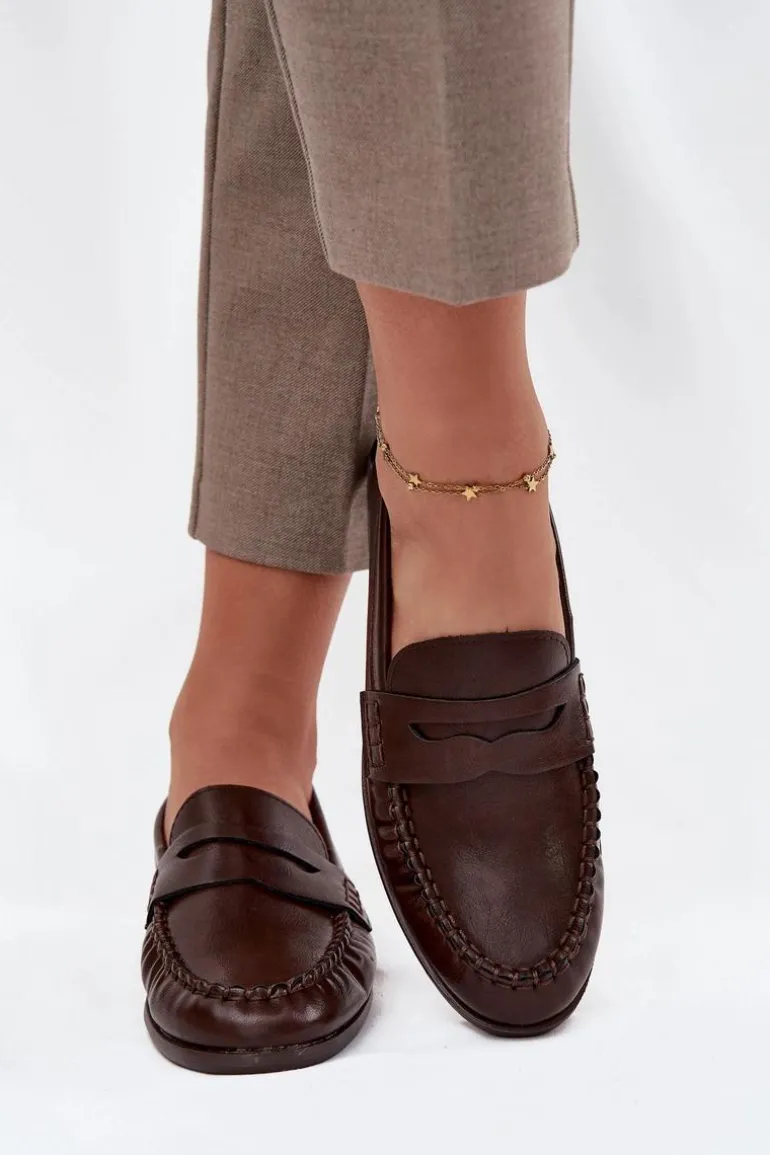 Półbuty Loafersy Damskie Z Eko Skóry Brązowe Lilith
