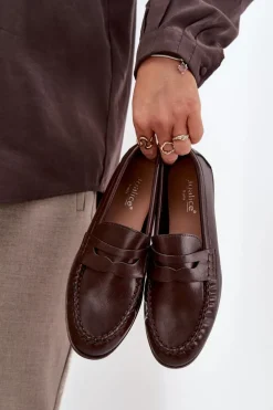 Półbuty Loafersy Damskie Z Eko Skóry Brązowe Lilith