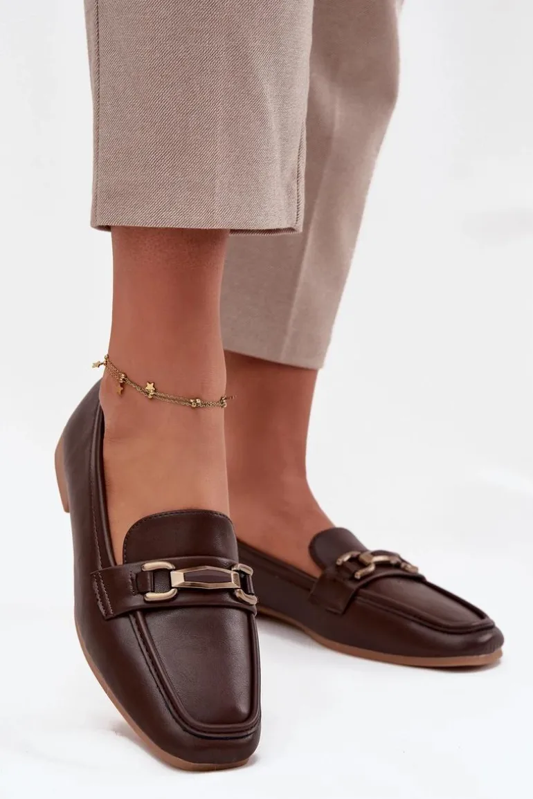 Półbuty Loafersy Damskie Z Ozdobą Brązowe Priscelle