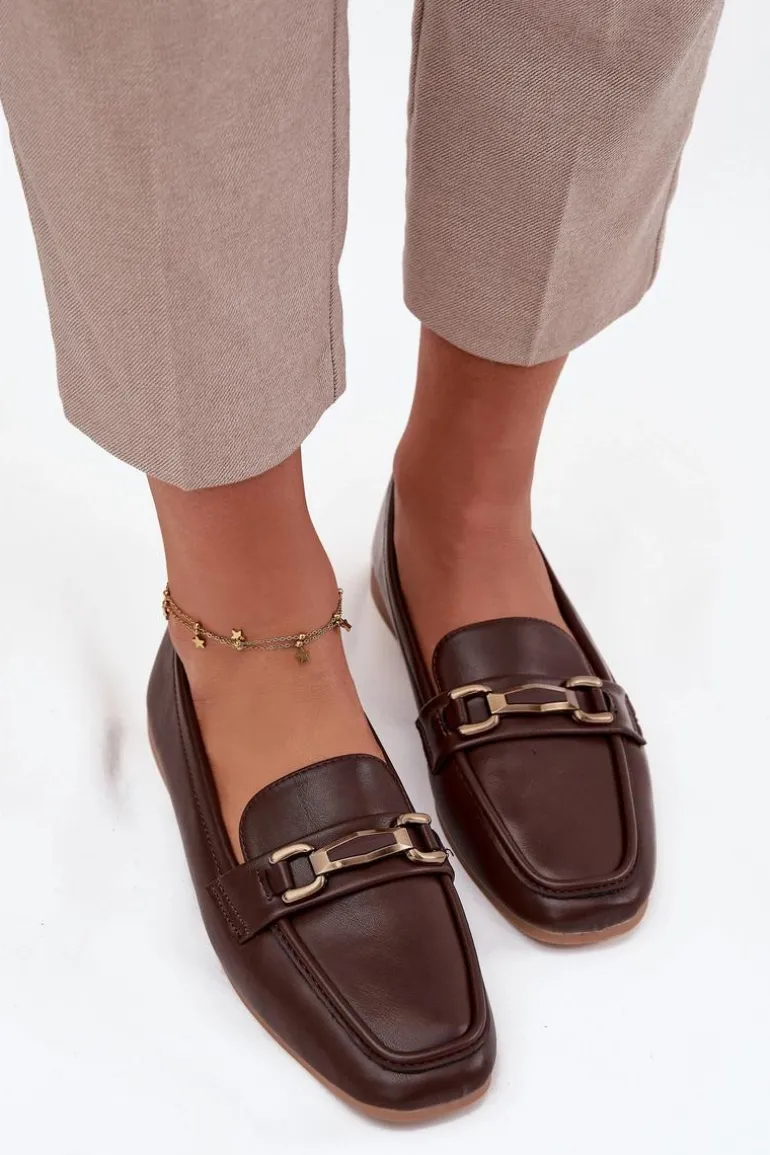Półbuty Loafersy Damskie Z Ozdobą Brązowe Priscelle