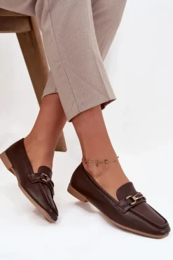 Półbuty Loafersy Damskie Z Ozdobą Brązowe Priscelle