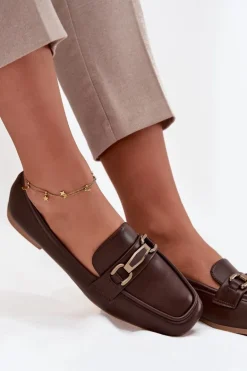 Półbuty Loafersy Damskie Z Ozdobą Brązowe Priscelle