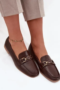 Półbuty Loafersy Damskie Z Ozdobą Brązowe Priscelle