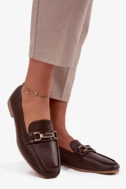 Półbuty Loafersy Damskie Z Ozdobą Brązowe Priscelle