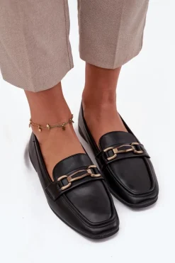 Półbuty Loafersy Damskie Z Ozdobą Czarne Priscelle