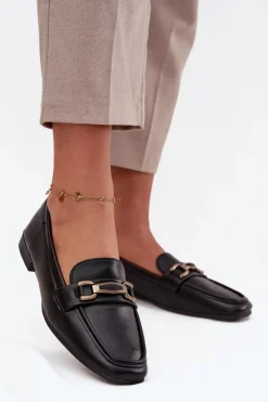 Półbuty Loafersy Damskie Z Ozdobą Czarne Priscelle