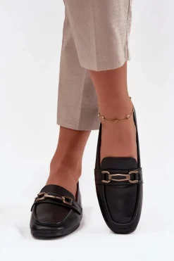 Półbuty Loafersy Damskie Z Ozdobą Czarne Priscelle
