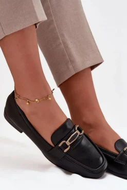 Półbuty Loafersy Damskie Z Ozdobą Czarne Priscelle