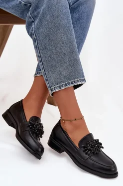 Półbuty Mokasyny Damskie Z Ozdobą Czarne Murelle