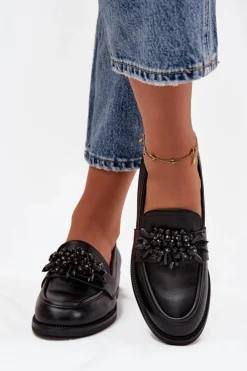 Półbuty Mokasyny Damskie Z Ozdobą Czarne Murelle