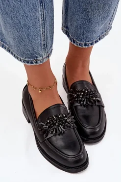 Półbuty Mokasyny Damskie Z Ozdobą Czarne Murelle