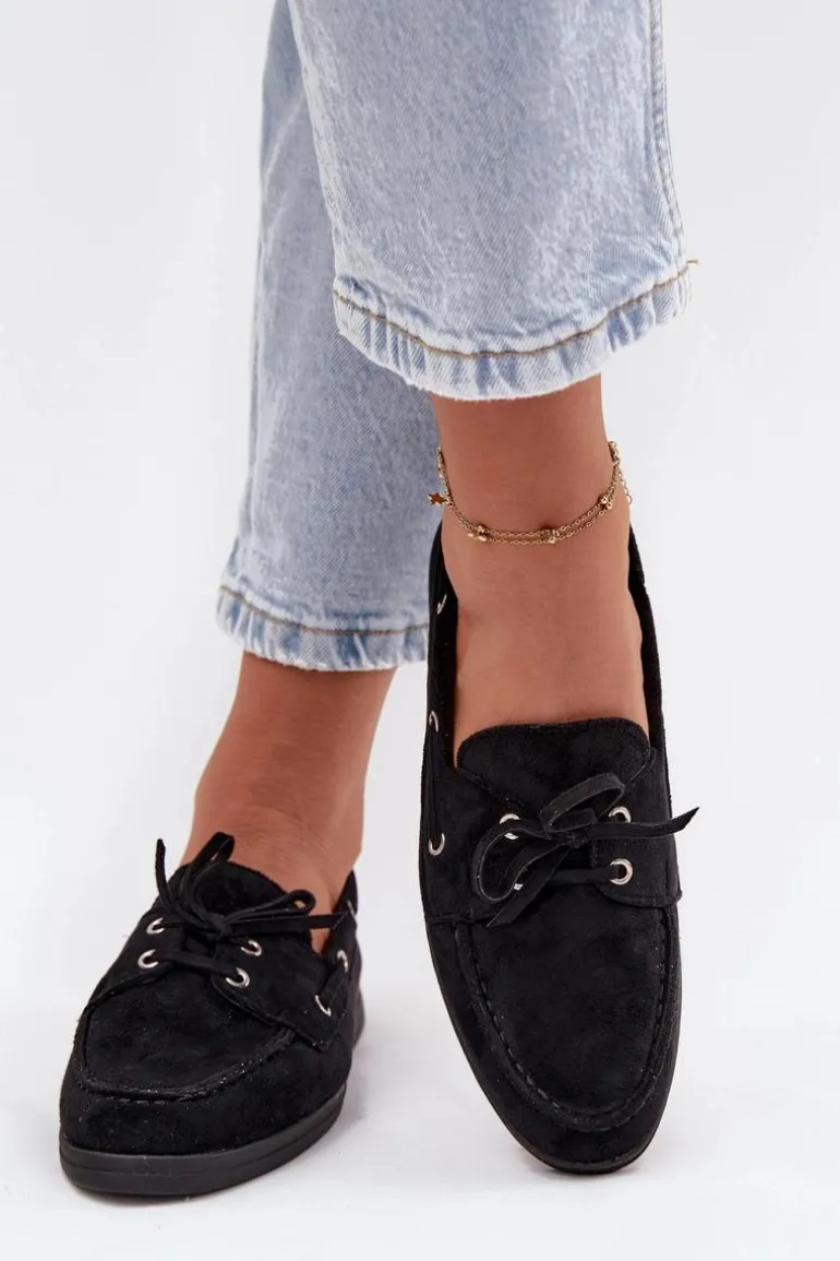 Półbuty Mokasyny Damskie Z Wiązaniem Czarne Calivra