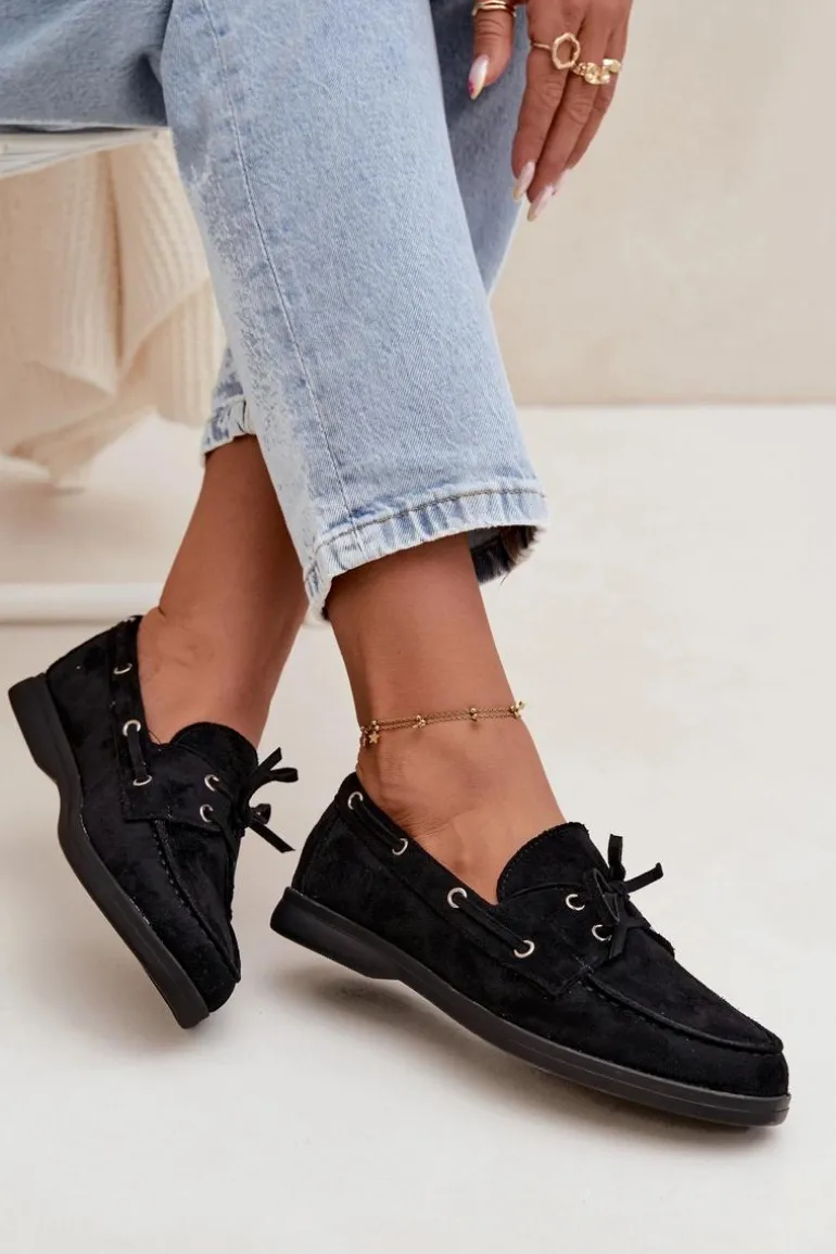 Półbuty Mokasyny Damskie Z Wiązaniem Czarne Calivra