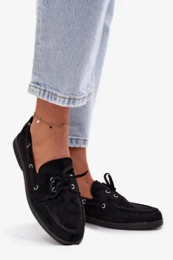 Półbuty Mokasyny Damskie Z Wiązaniem Czarne Calivra