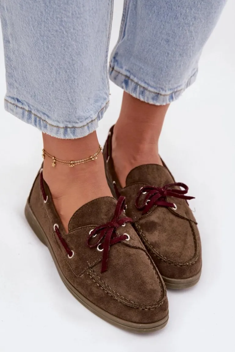 Półbuty Mokasyny Damskie Z Wiązaniem Ciemnozielone Calivra