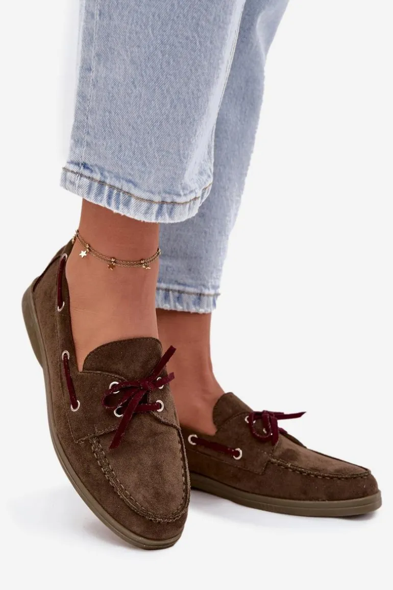 Półbuty Mokasyny Damskie Z Wiązaniem Ciemnozielone Calivra