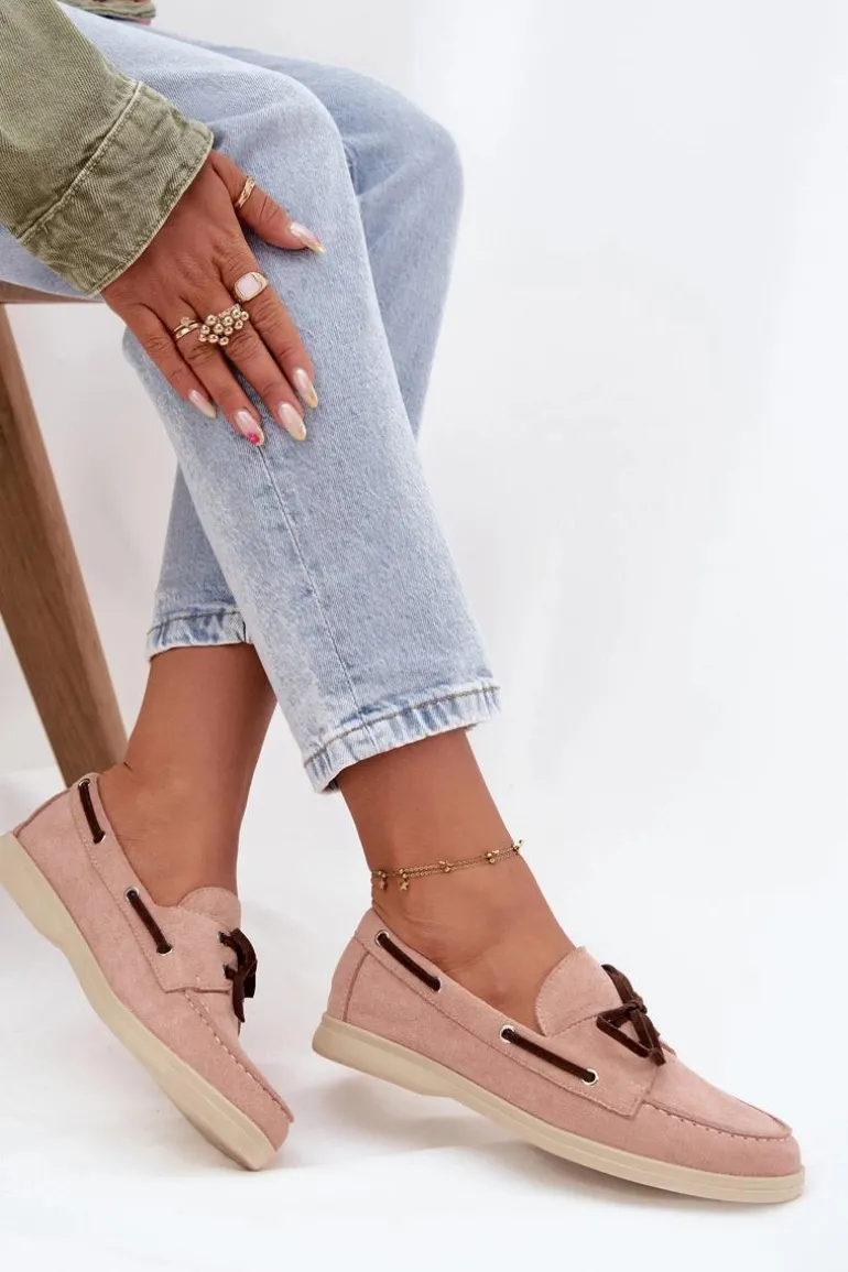 Półbuty Mokasyny Damskie Z Wiązaniem Jasnoróżowe Calivra